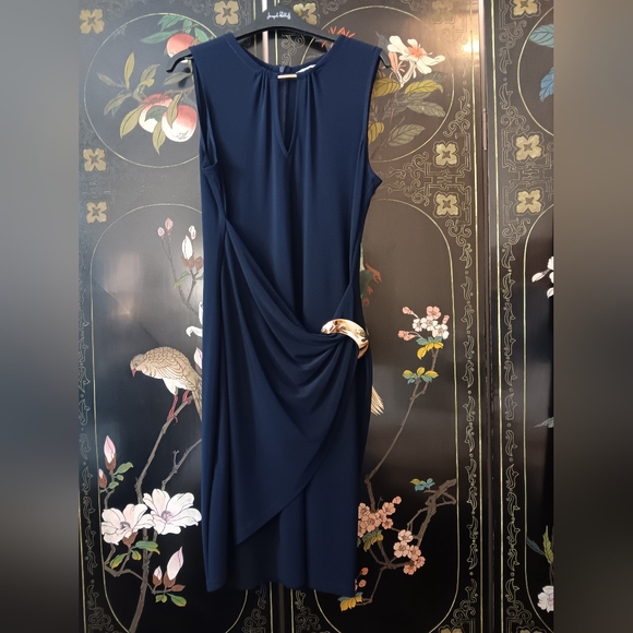 Joseph Ribkoff Front Drape Navy Dress - Picture 1 of 8